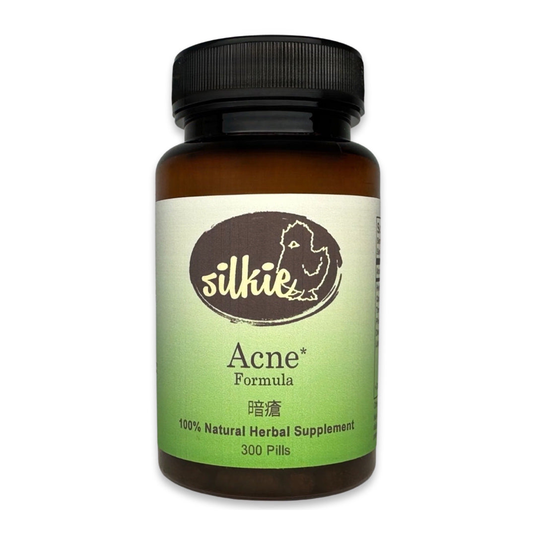 Acne Supplement by Silkie Herbs for hormonal acne and inflammatory breakouts, made and packaged in the USA.