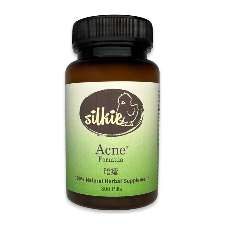 Acne Supplement by Silkie Herbs for hormonal acne and inflammatory breakouts, made and packaged in the USA.