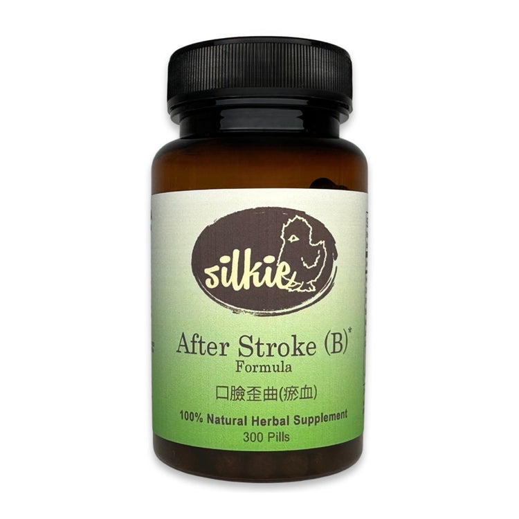 After Stroke Recovery Supplement by Silkie Herbs for facial paralysis, blood circulation, and post-stroke wellness support, made and packaged in the USA.