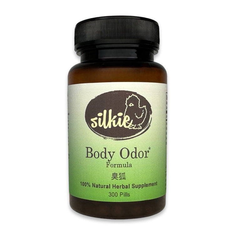 Body Odor Support Supplement by Silkie Herbs for strong body odor, sweat odor, and internal odor support, made and packaged in the USA.
