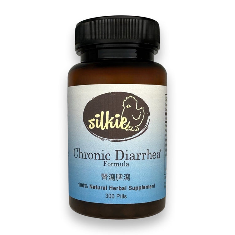 Chronic Diarrhea Supplement by Silkie Herbs for frequent loose stools, digestive weakness, and bowel health support, made and packaged in the USA.