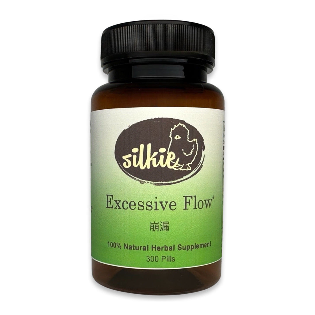 Excessive Menstrual Bleeding Supplement by Silkie Herbs for heavy periods, prolonged menstrual flow, and women's wellness, made and packaged in the USA.
