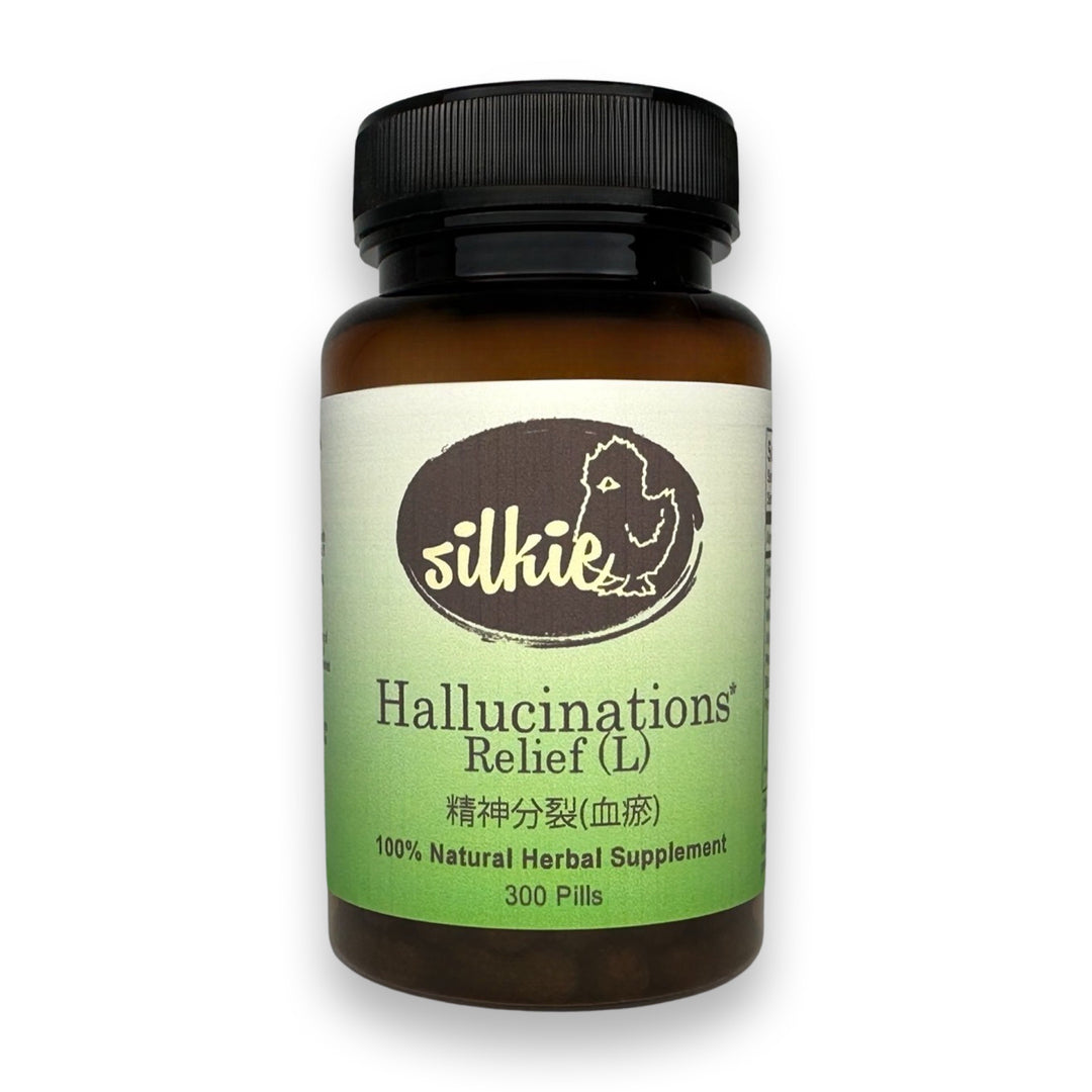 Hallucination Relief Supplement by Silkie Herbs for emotional balance, mental wellness, and traditional Liver support, made and packaged in the USA.