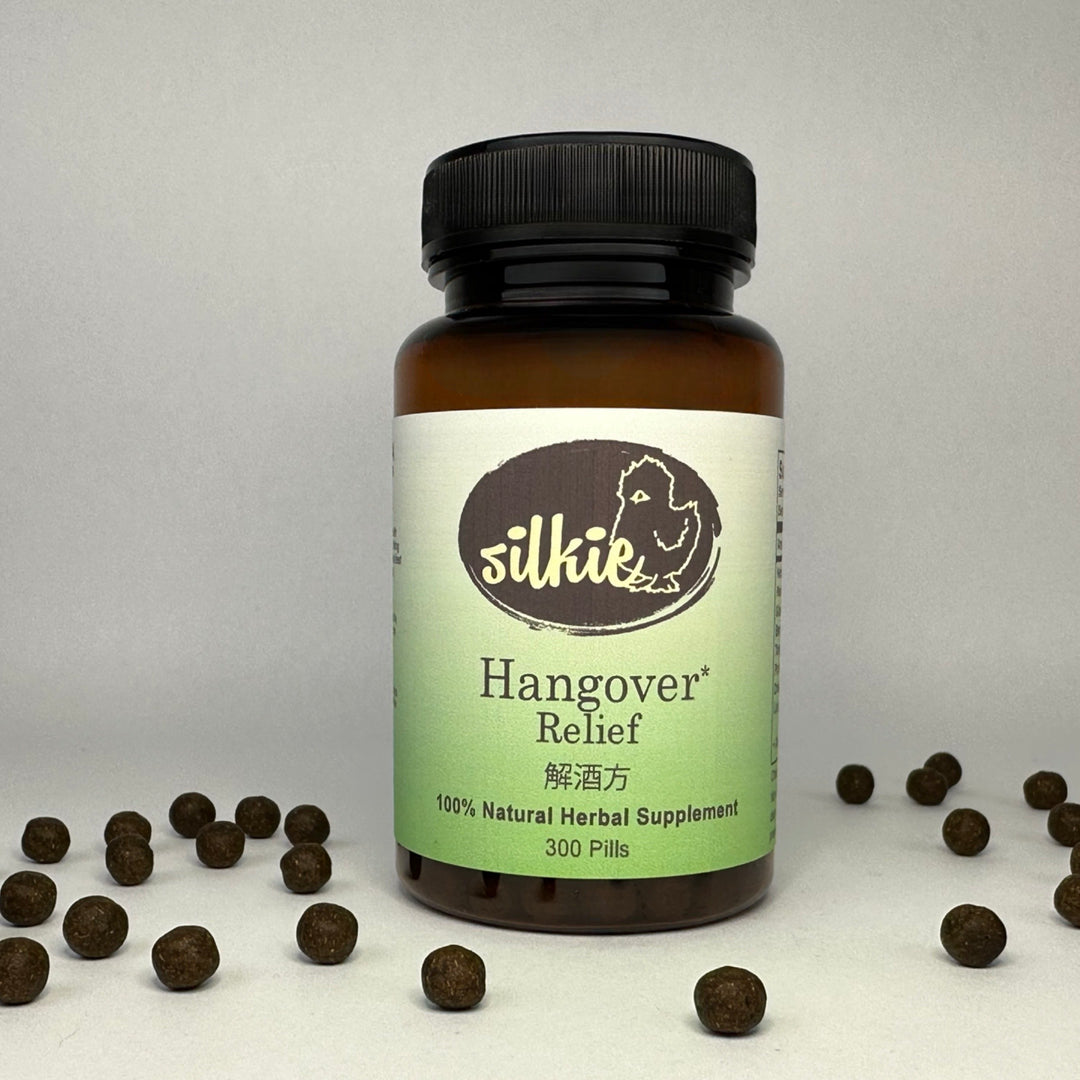 Chinese herbal Hangover Relief Supplement supporting headache relief, nausea, fatigue, and hydration after drinking alcohol