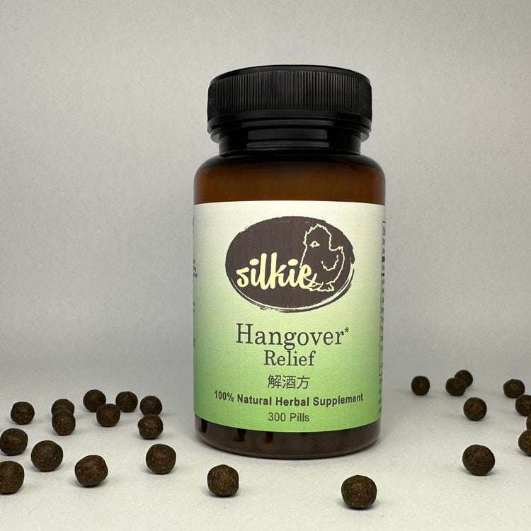 Chinese herbal Hangover Relief Supplement supporting headache relief, nausea, fatigue, and hydration after drinking alcohol