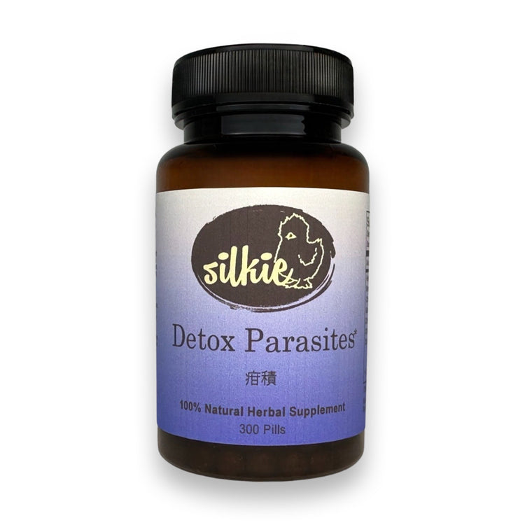 Detox Parasite Supplement by Silkie Herbs for parasite cleanse, digestive health, gut balance, and intestinal wellness, made and packaged in the USA.