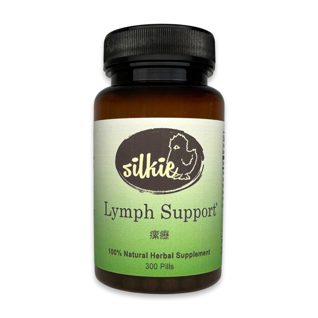 Lymph Support Supplement by Silkie Herbs for swollen lymph nodes, lymphatic health, neck masses, and immune wellness, made and packaged in the USA.