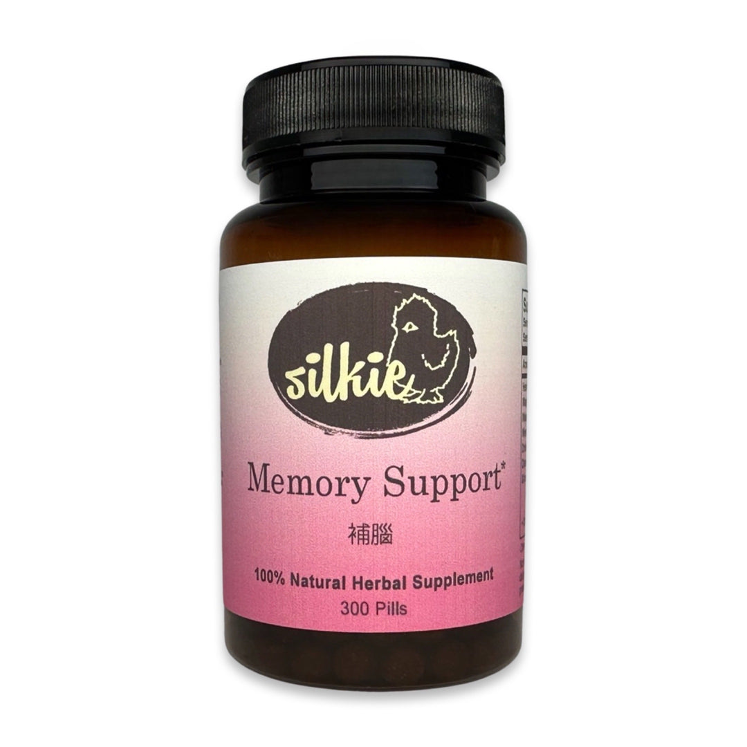 Memory Support Supplement by Silkie Herbs for brain health, memory, mental clarity, and cognitive function, made and packaged in the USA.