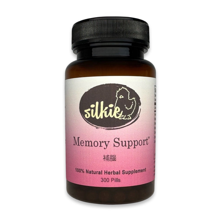 Memory Support Supplement by Silkie Herbs for brain health, memory, mental clarity, and cognitive function, made and packaged in the USA.