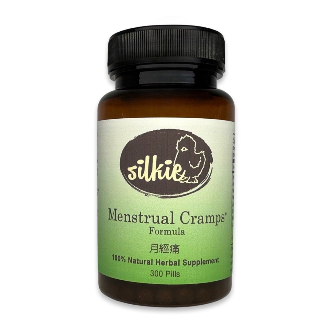Menstrual Cramp Supplement by Silkie Herbs for period pain support, menstrual comfort, and women's wellness, made and packaged in the USA.