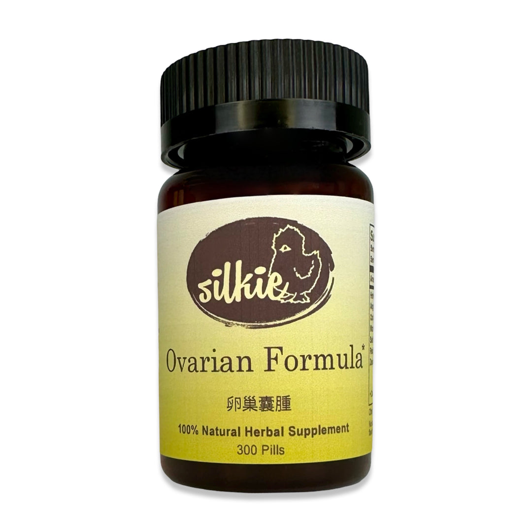 Ovarian Support Supplement by Silkie Herbs for ovarian health, hormonal balance, and women's wellness, made and packaged in the USA.