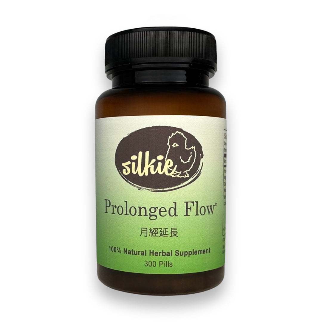Prolonged Menstrual Flow Supplement by Silkie Herbs for long periods, menstrual balance, and uterine wellness, made and packaged in the USA.