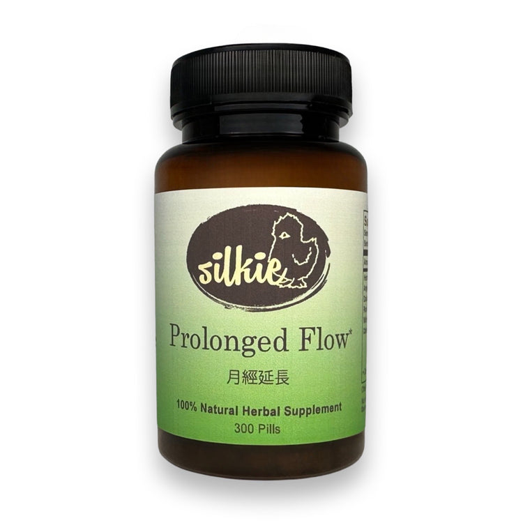Prolonged Menstrual Flow Supplement by Silkie Herbs for long periods, menstrual balance, and uterine wellness, made and packaged in the USA.