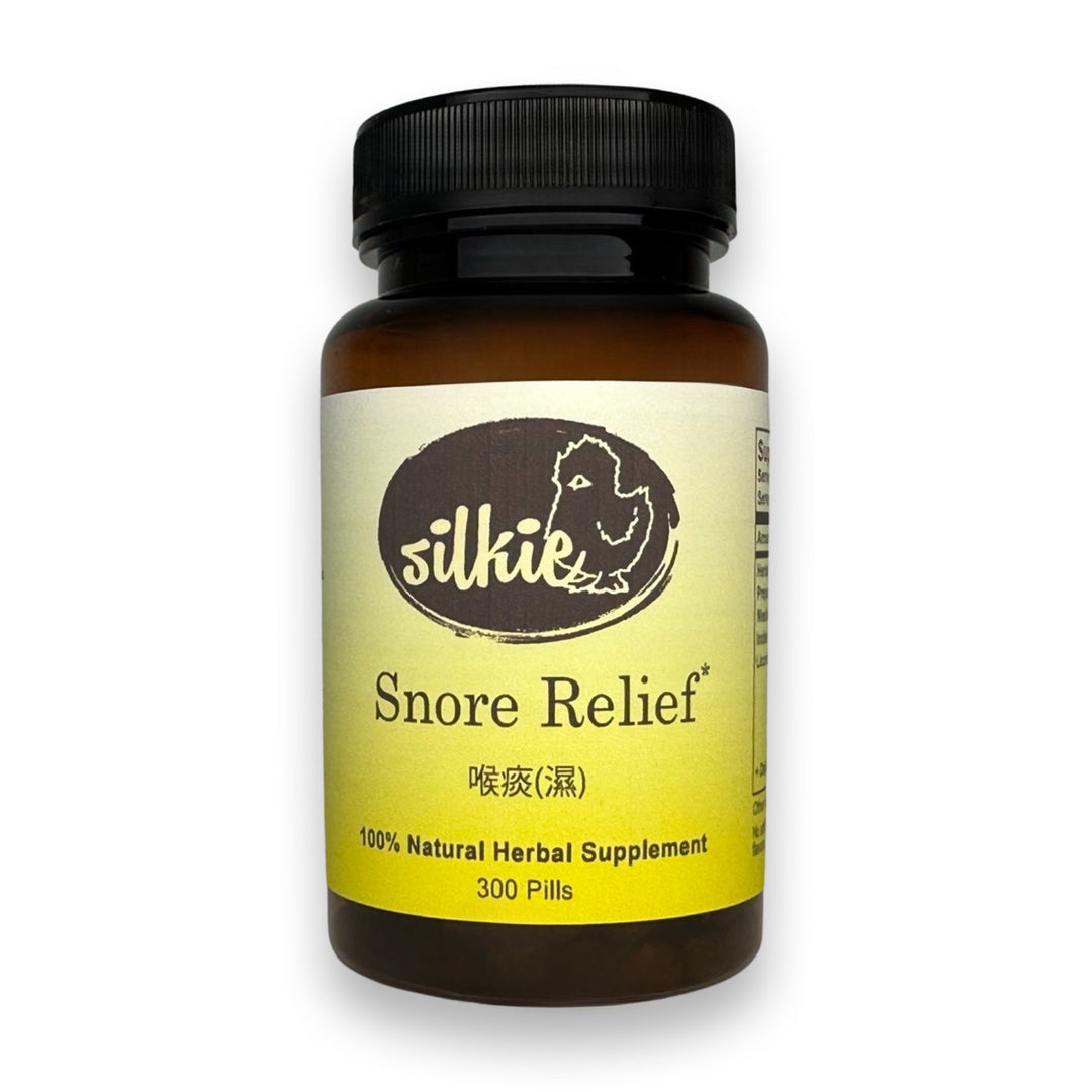 Snore Relief Supplement by Silkie Herbs to support healthy breathing, reduce snoring, and promote restful sleep, made and packaged in the USA.