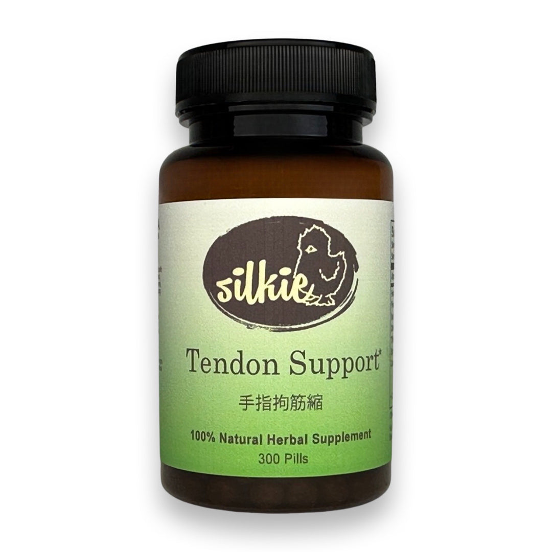 Tendon Support by Silkie Herbs for Dupuytren contracture, finger contracture, tendon health, and hand mobility, made and packaged in the USA.