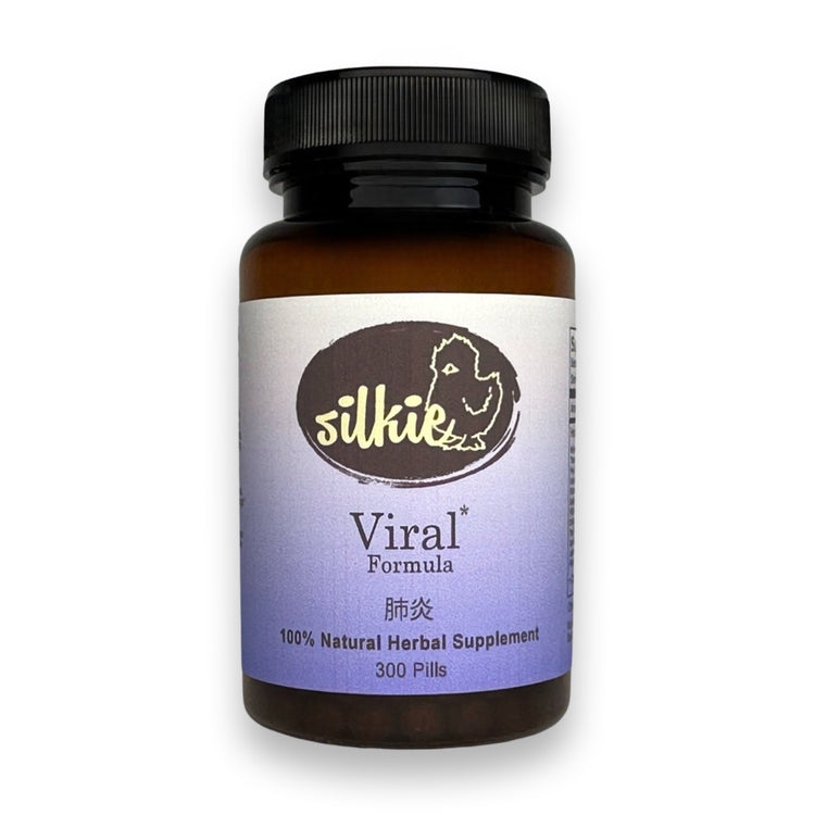 Viral Support Supplement by Silkie Herbs for cough, fever, respiratory wellness, and immune system support, made and packaged in the USA.

