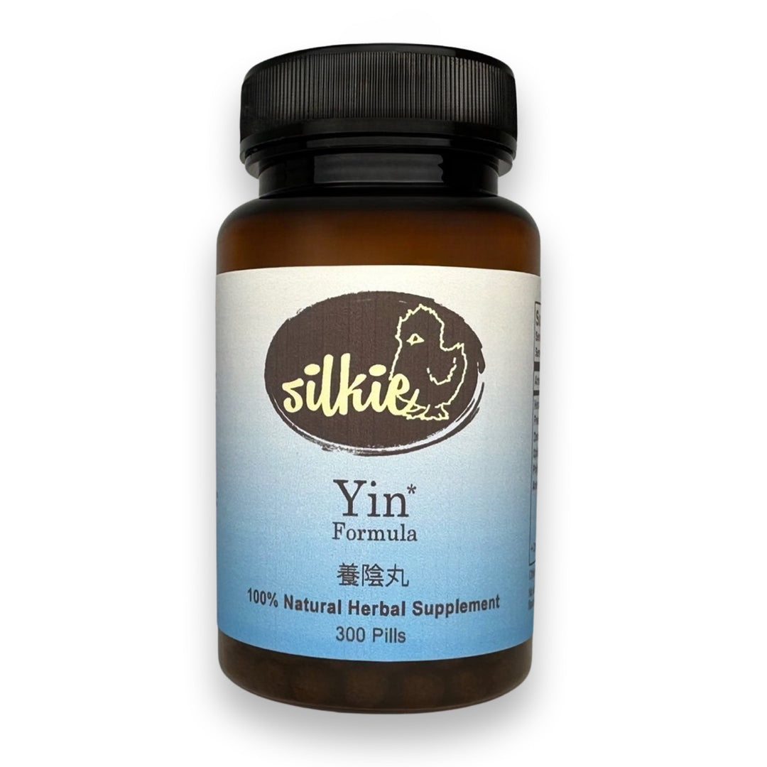 Yin Support Supplement by Silkie Herbs for dry mouth, dry eyes, Sjögren's support, and Yin nourishment, made and packaged in the USA.